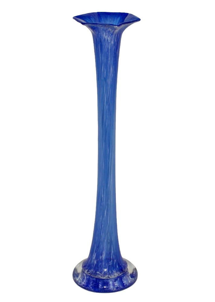 Glasvase H 38 cm schmale Blumenvase in blau mit weißem Muster Vase aus Glas