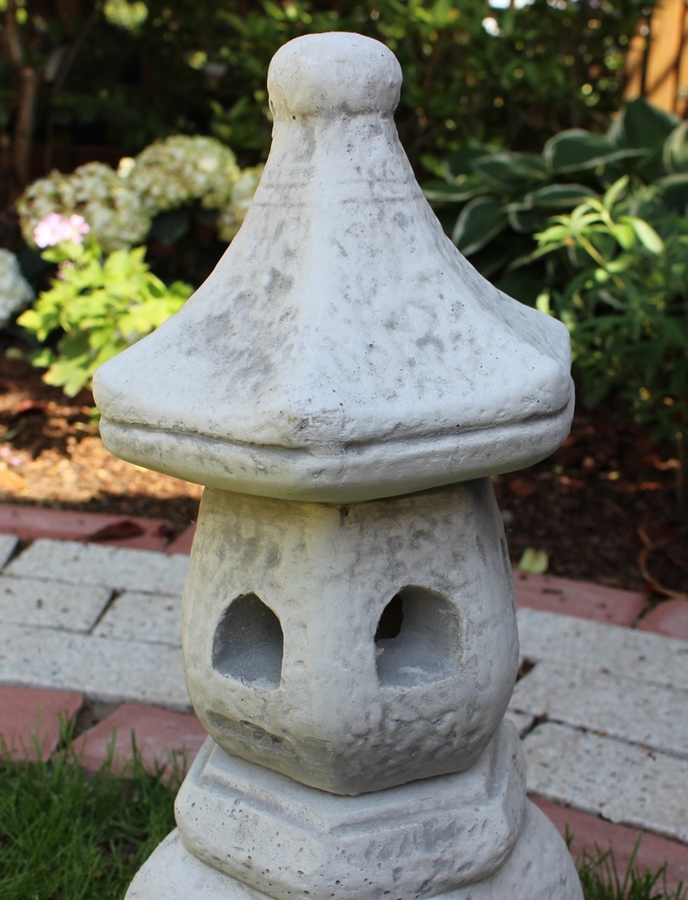Beton Deko Figur japanische Laterne H 38 cm asiatische Pagode Dekofigur und Gartenskulptur 2-teilig