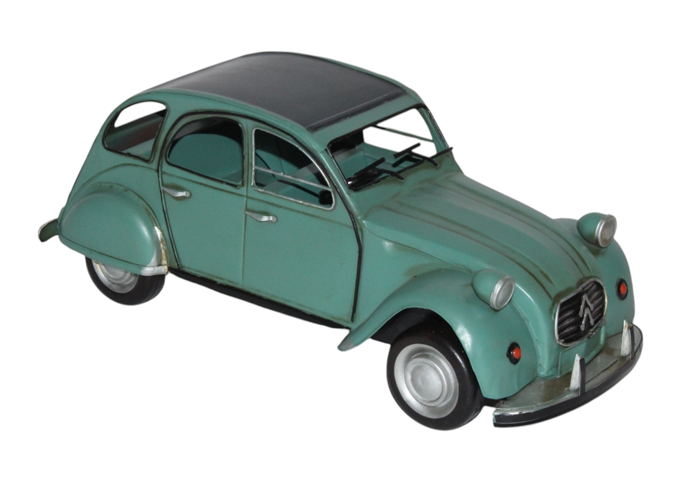Blechauto Nostalgie Modellauto Oldtimer Citroen 2CV Ente in grün aus Blech L 33 cm