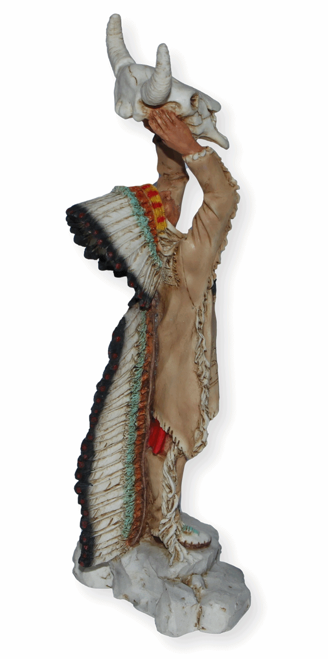 Indianerfigur Häuptling High Horse mit Büffelschädel H 22,5 cm Native American Dekofigur Castagna