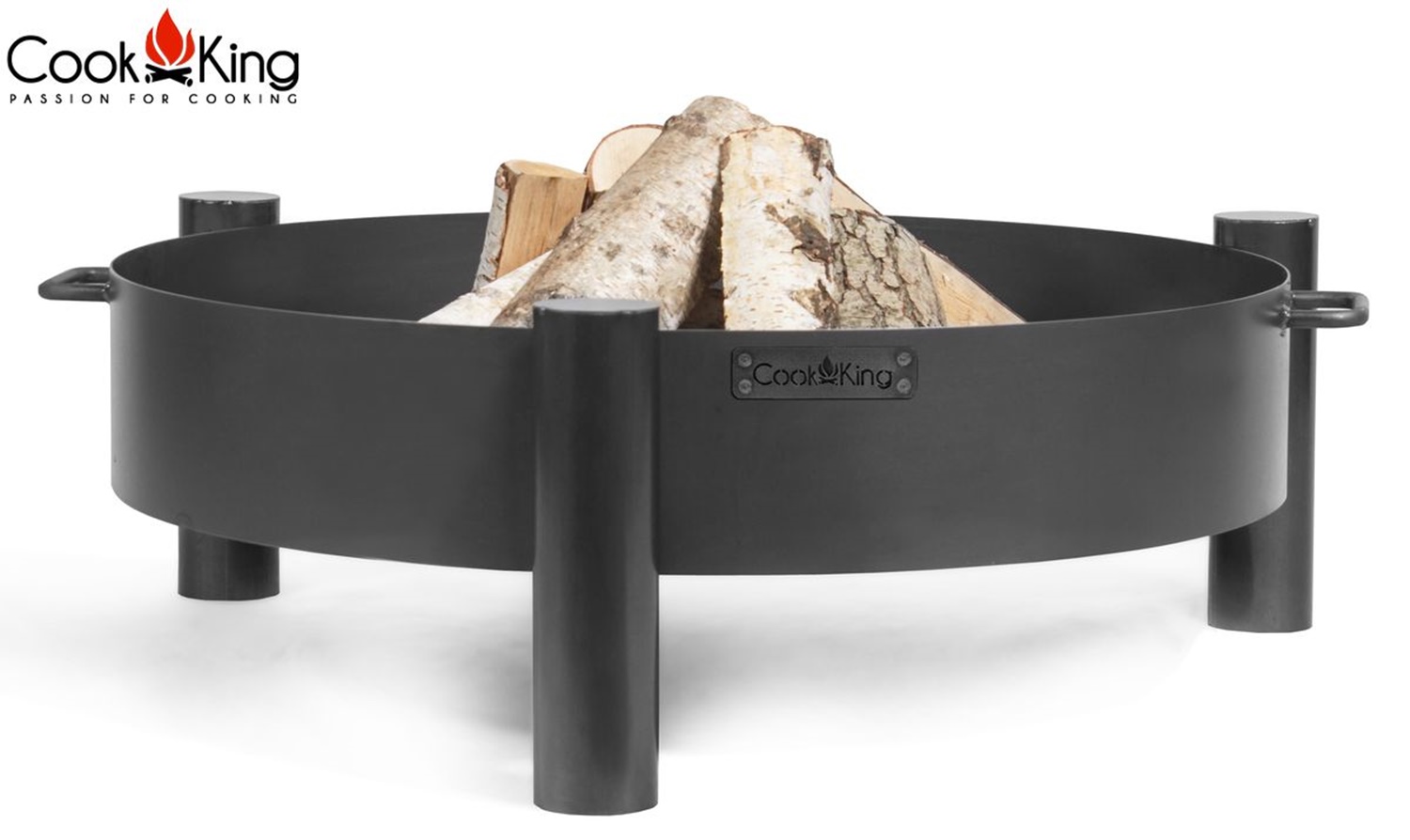 Set: Dreibein H 180 cm mit Grillrost Ø 50 cm aus Rohstahl + Feuerschale "Haiti" Ø 60 cm Grillen