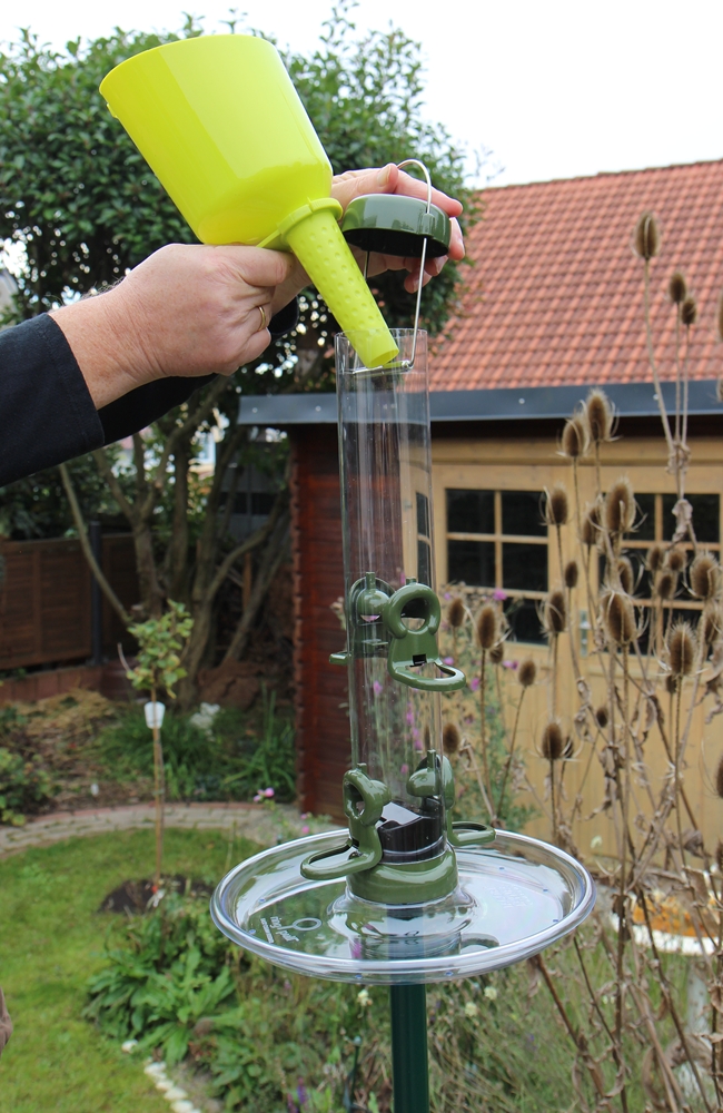 Futtersäule Ring-Pull midi mit Stab, Futterteller und Fülltrichter Vogelfutterspender wetterfest
