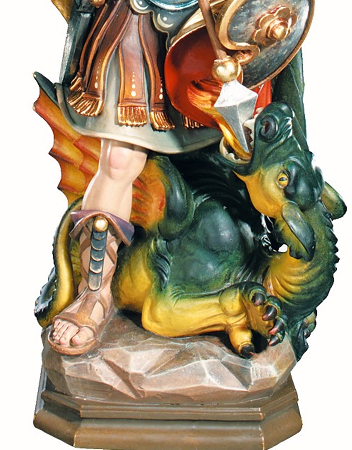 Heiligenfigur Heiliger Georg kämpfend mit Drache H 40 cm Schutzpatron Holzfigur Statue aus Ahornholz