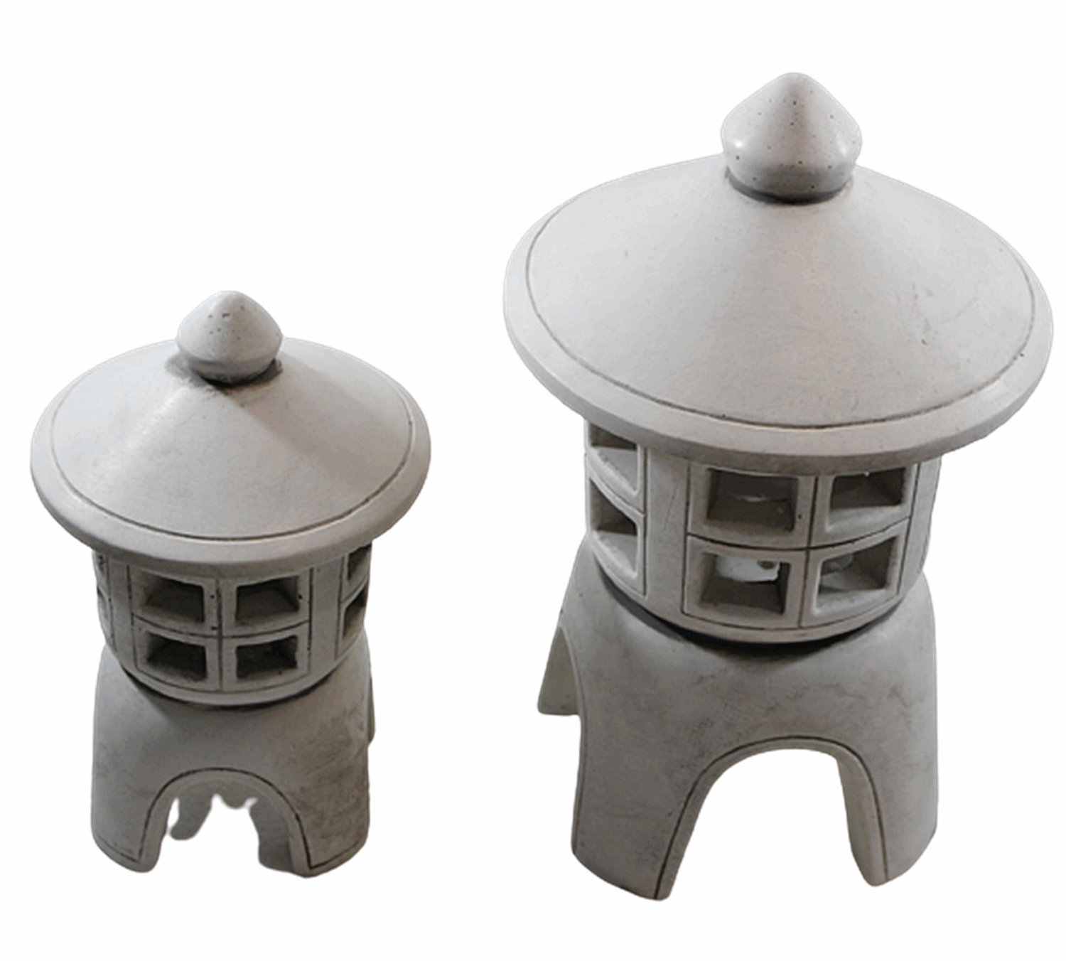 Beton Figuren japanische Laternen H 23/32 cm 2-er Satz 2-teilig für Teelicht geeignet