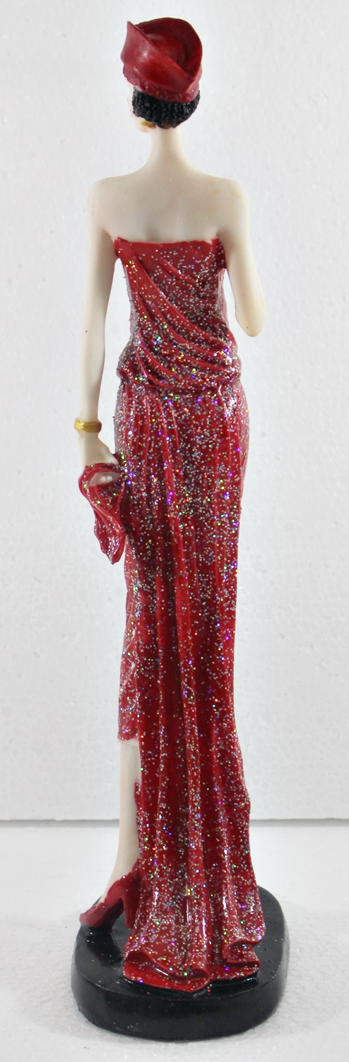 Beauty Figur Deko Modefigur Modepuppe Nostalgiefigur Dame rotes Kleid mit roter Mütze aus Resin