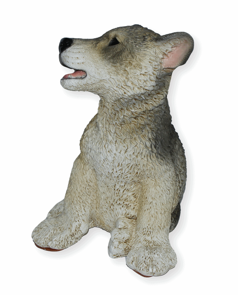 Deko Figur Wolf Welpe Jungtier sitzend Kollektion Castagna aus Resin/ Kunststein H 22 cm Tierfigur