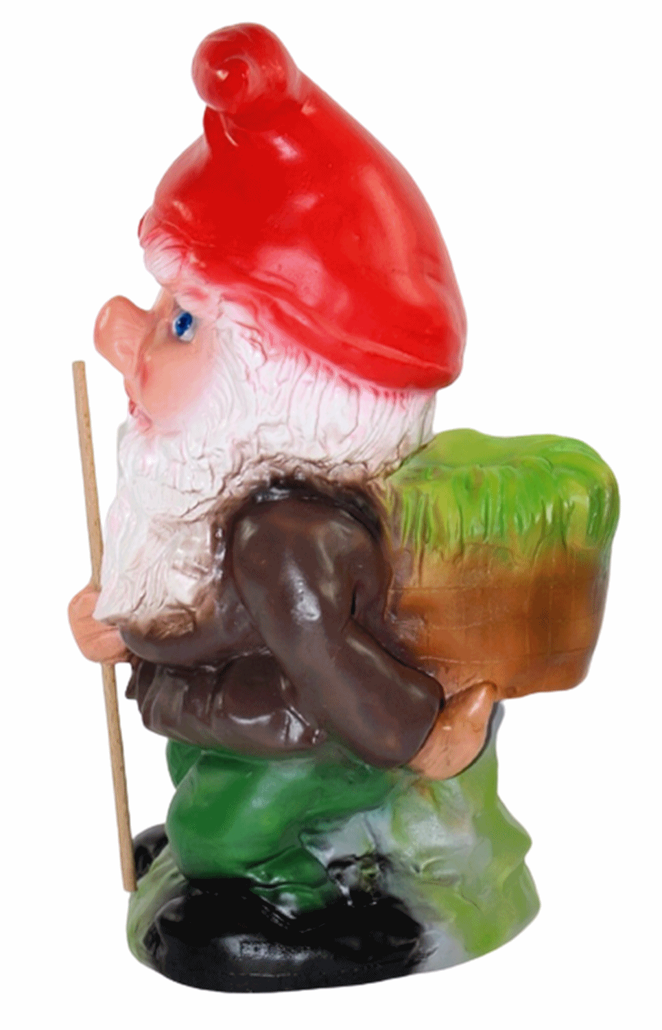 Deko Figur Zwerg H 30 cm Gartenzwerg stehend mit Stock und Korb Gartenfigur aus Kunststoff