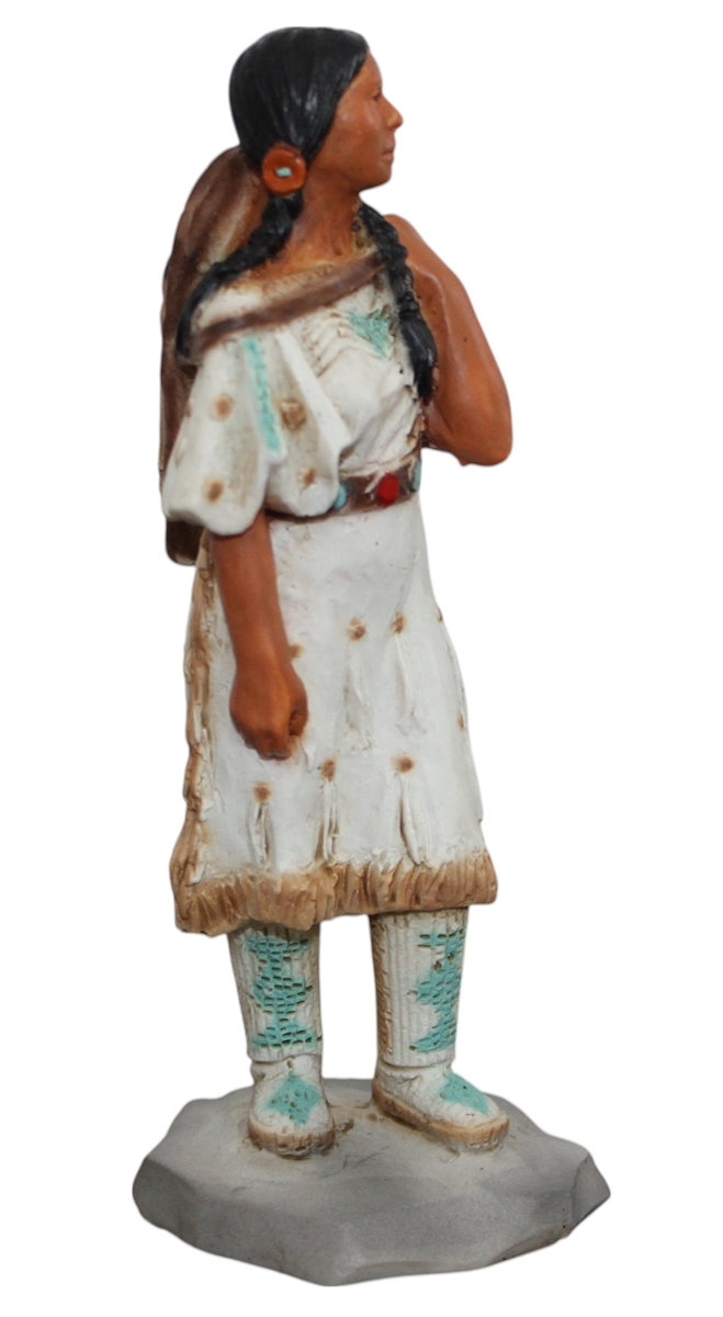 Indianerfigur Indianerfrau Squaw Sacajawea auch Vogelfrau H 14,5 cm stehend mit Baby auf dem Rücken