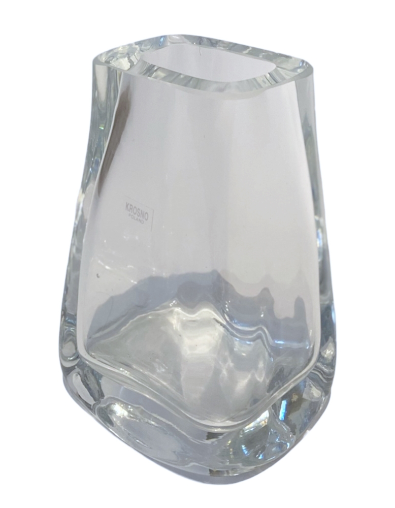 Glasvase Vase H 14 cm asymmetrische Blumenvase aus dickem Glas transparent