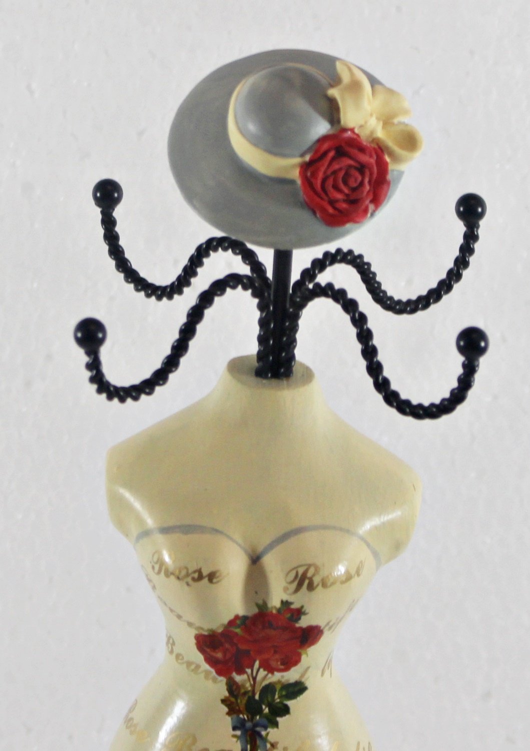 Schmuckbüste Beauty Figur Deko Modefigur Nostalgiefigur weißer Torso mit roten Blumen H 35 cm