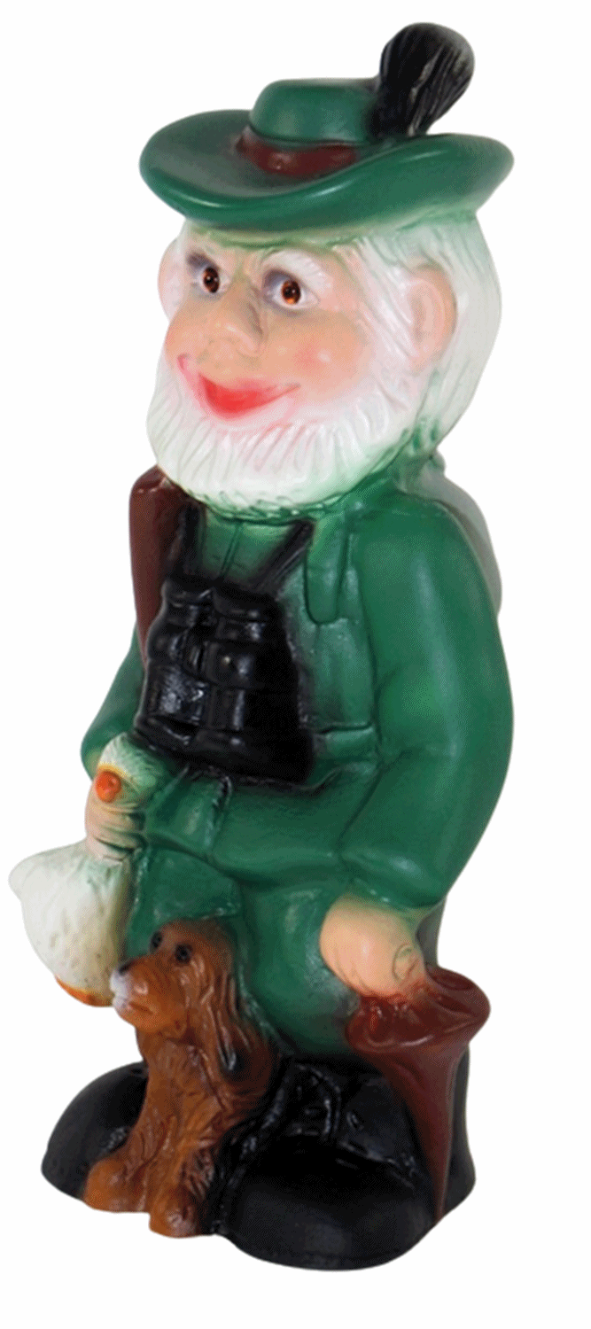 Gartenzwerg Deko Garten Figur Zwerg Förster mit Hund und Gans stehend aus Kunststoff H 21 cm