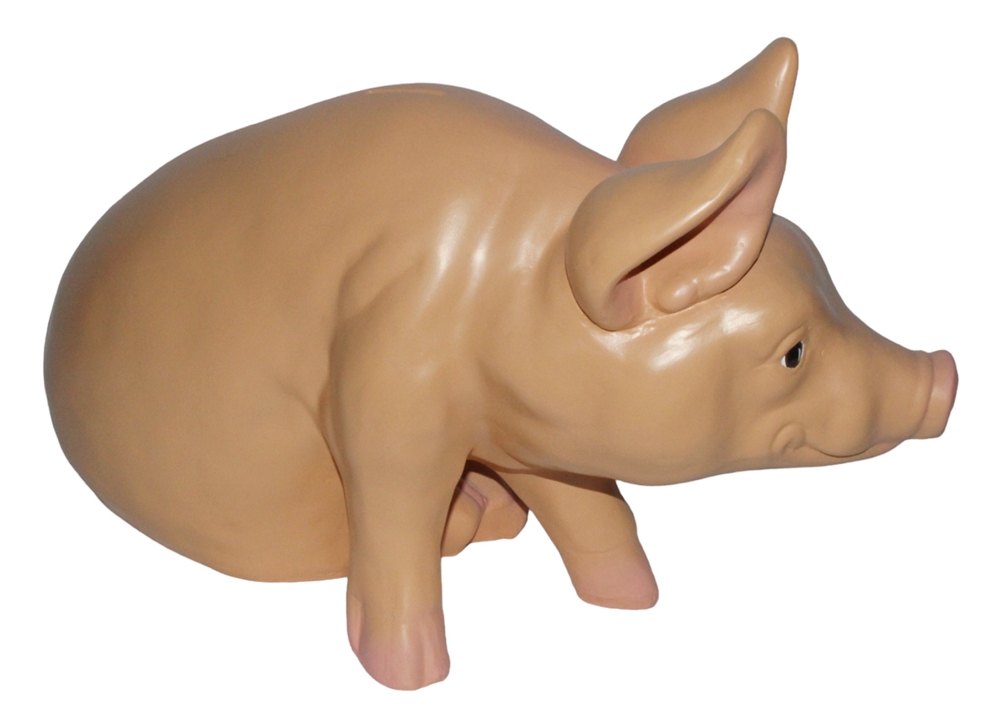 Dekorationsfigur Schwein sitzend als Spardose H 37 cm Figur aus Kunstharz