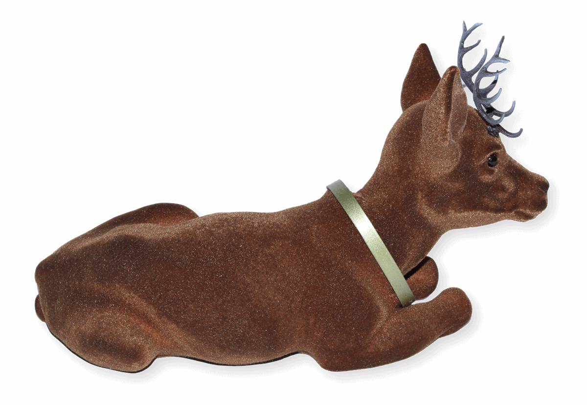 Wackel Figur Hirsch groß Wackeltier liegend H 18 cm mit Wackelkopf Dekofigur aus Kunststoff