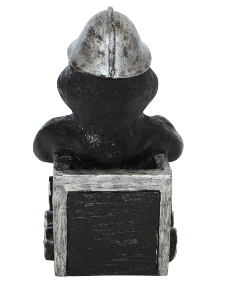 Maulwurf in Lore Höhe 25 cm Bergarbeiter mit Helm aus Kunststoff Gartenfigur Dekofigur