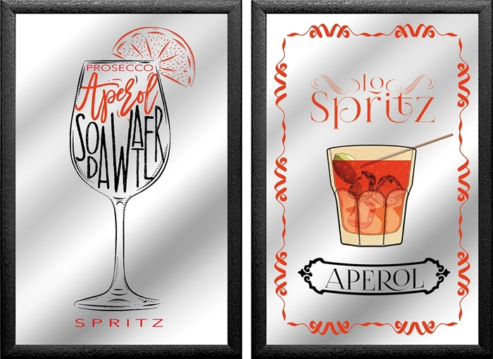 Set: 2 Spiegelbilder Aperol Spritz 30x20 cm Wandbilder Hinterglasdruck mit schwarzem Rahmen
