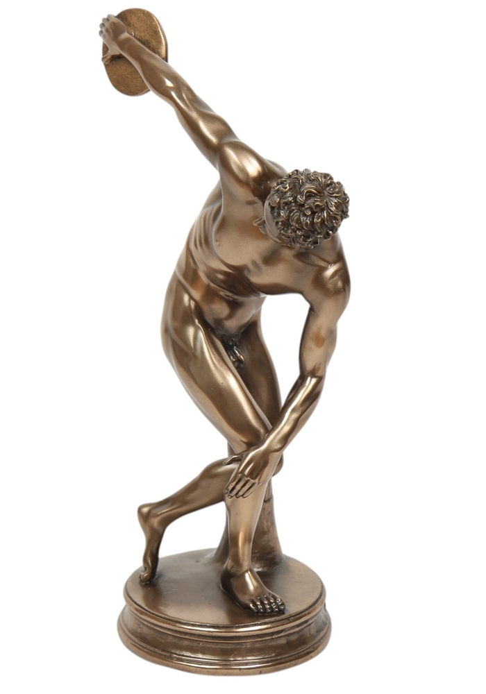 Skulptur Diskuswerfer Statue H 28 cm Dekofigur Athlet griechischer Mythologie in Bronze-Optik