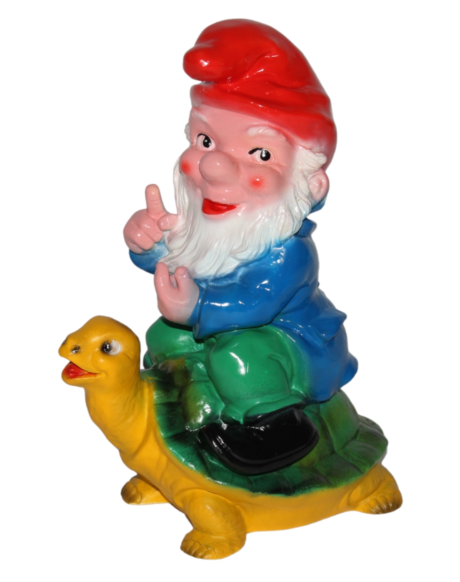 Gartenzwerg auf Schildkröte Figur Zwerg H 30 cm Gartenfigur aus Kunststoff
