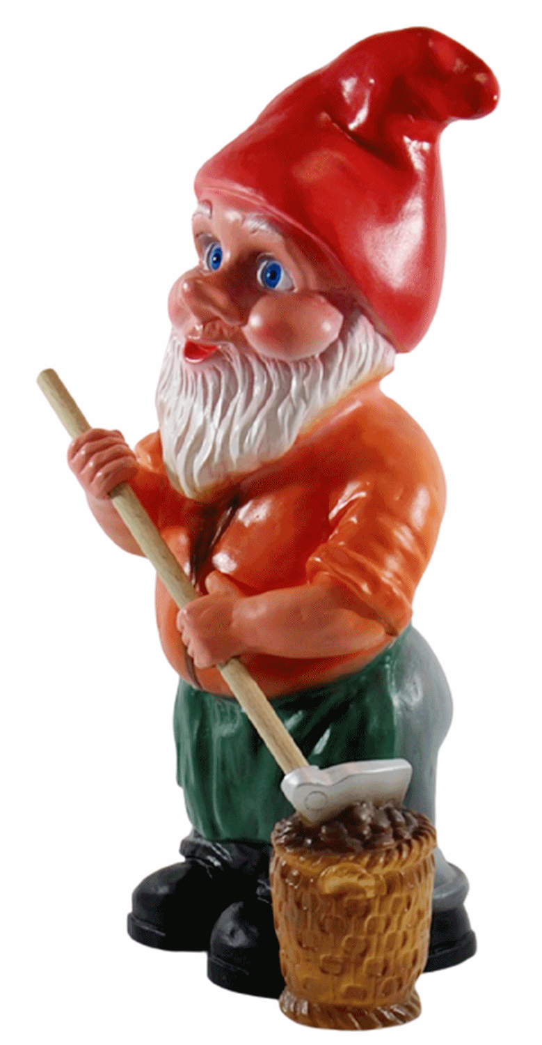 Deko Figur Zwerg H 33cm Gartenzwerg mit Schaufel u. Kartoffelkorb stehend Gartenfigur aus Kunststoff