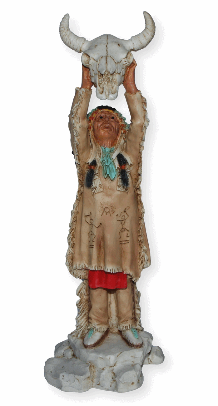 Indianerfigur Häuptling High Horse mit Büffelschädel H 22,5 cm Native American Dekofigur Castagna