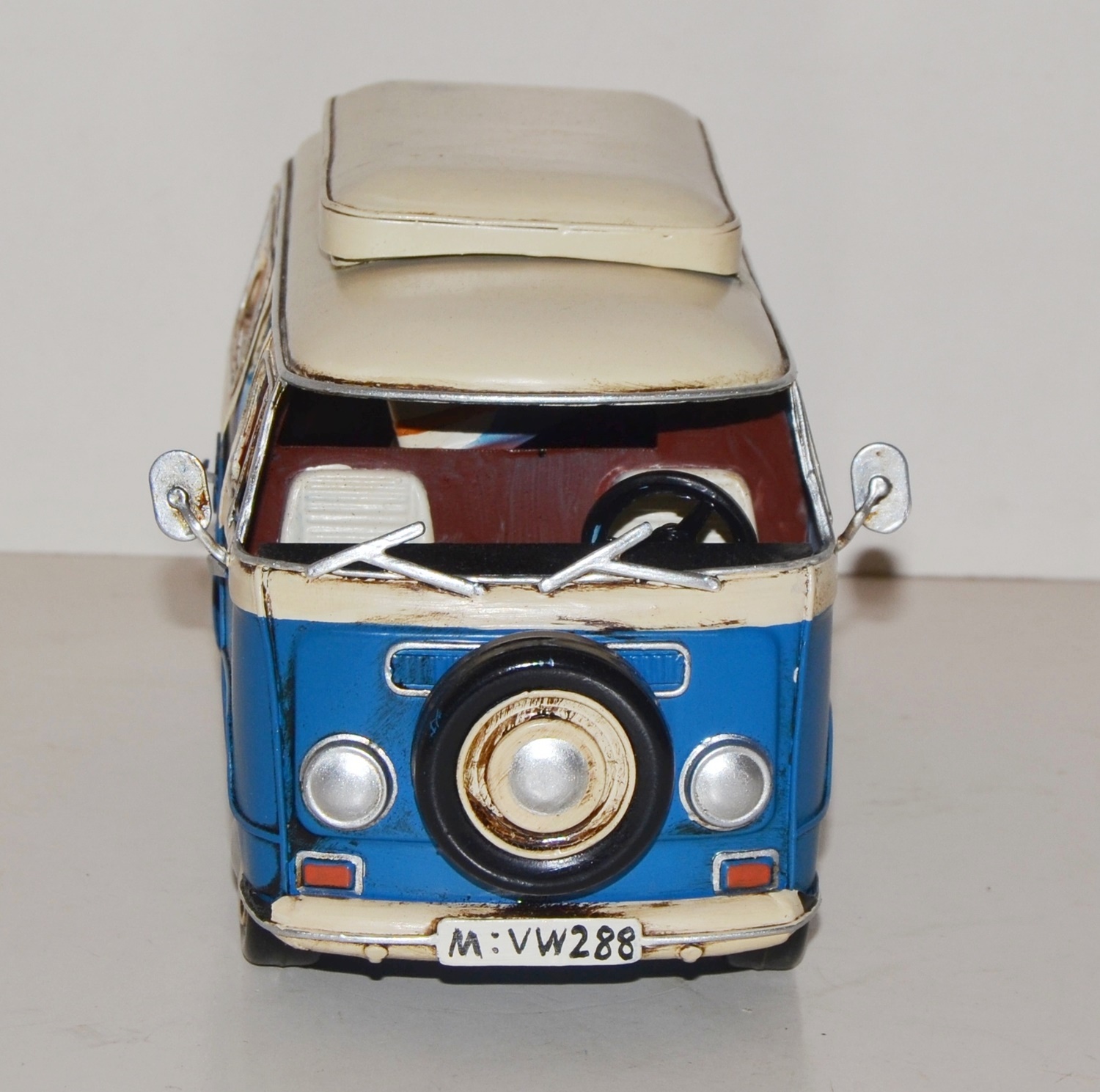 Blechauto Nostalgie Modellauto Oldtimer Automarke Campingbus Bus aus Blech L 27 cm
