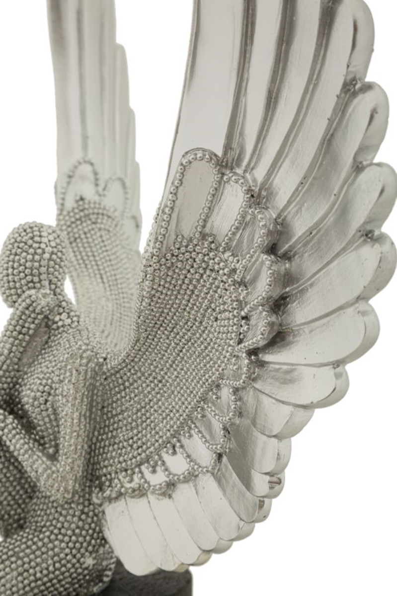 Dekofigur Statue " Sparky Aufgeweckt "  als Frauenskulptur sitzend mit Flügeln in Silber H 34 cm