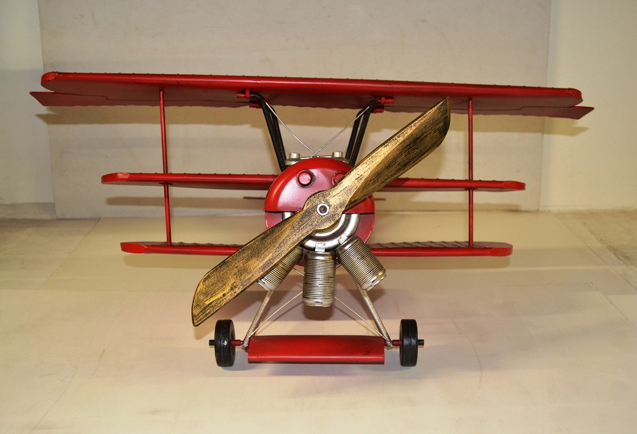 Blechflugzeug Nostalgie Modellflugzeug Oldtimer Marke Fokker Roter Baron Flugzeug aus Blech L 80 cm