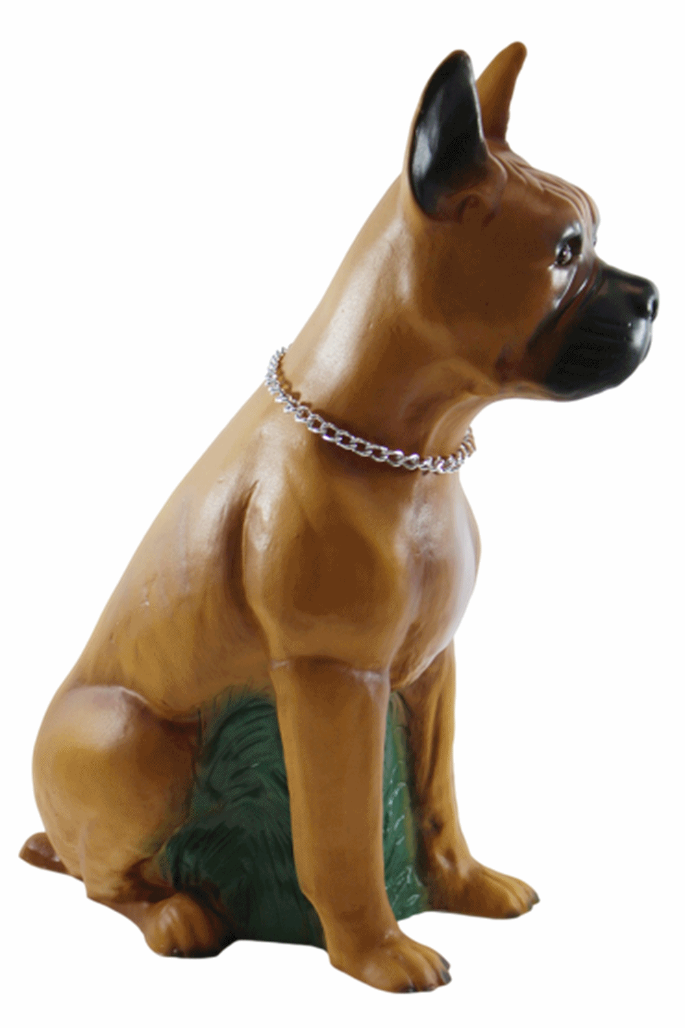 Deko Garten Figur Gartenfigur Tierfigur Boxer mit Kette Hund klein sitzend aus Kunststoff Höhe 40 cm