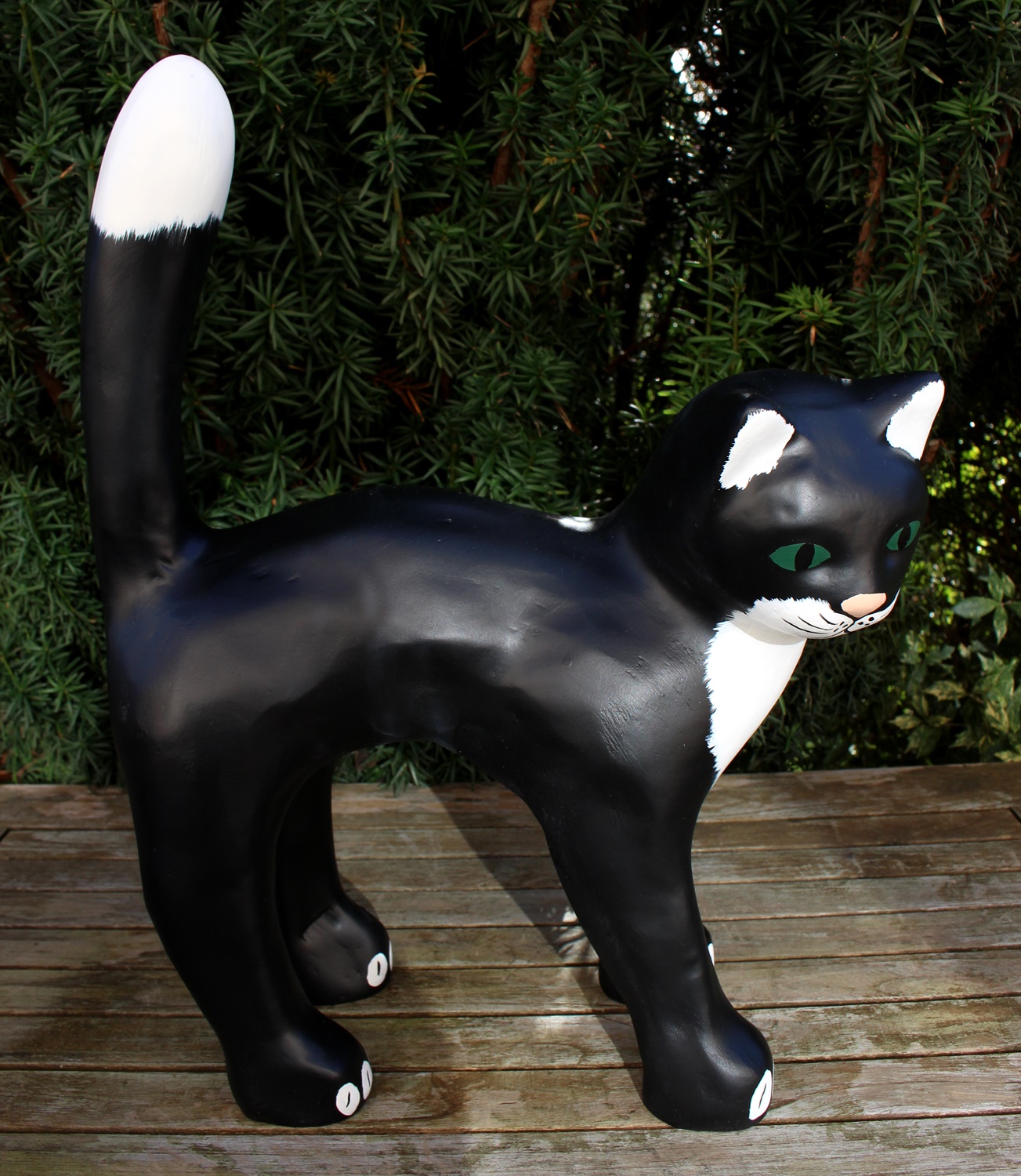 Dekofigur Gartenfigur schwarze Katze Kopf nach rechts H 48 cm Tierfigur Katzenfigur aus Kunstharz