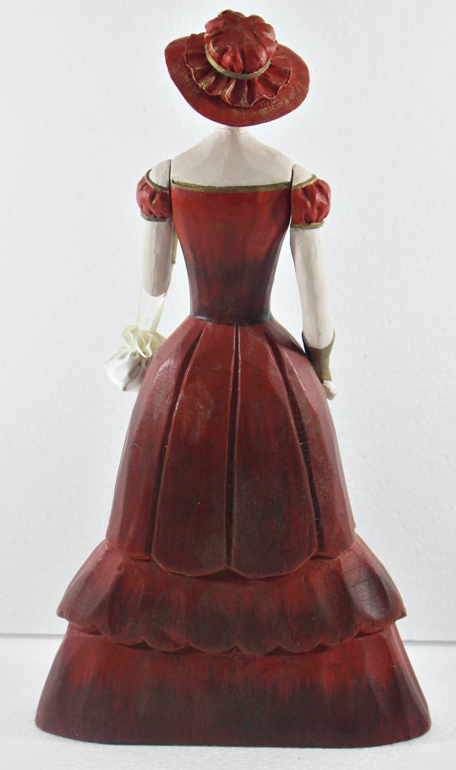 Modefigur Beauty Figur Deko Modepuppe Nostalgiefigur Dame rotes Kleid mit Handtasche aus Holz H 33cm