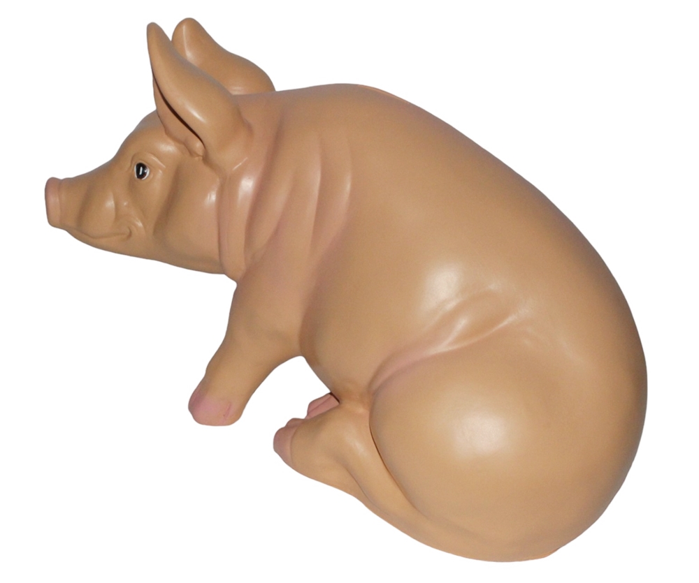 Dekorationsfigur Schwein sitzend als Spardose H 37 cm Figur aus Kunstharz