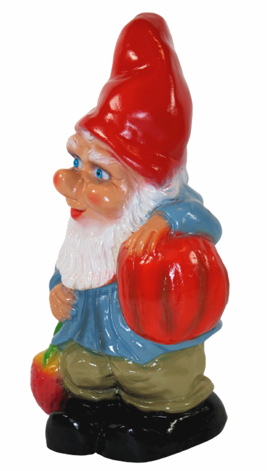 Gartenzwerg Deko Garten Figur Zwerg Gärtner stehend mit Kürbis und Erdbeere aus Kunststoff H 26 cm