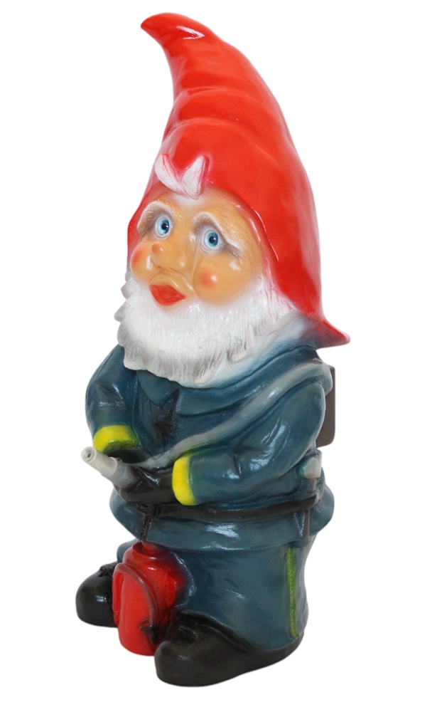 Gartenzwerg Feuerwehrmann mit Löschschlauch lustige Zwerg & Wasserspeier H 45 cm ohne Pumpe