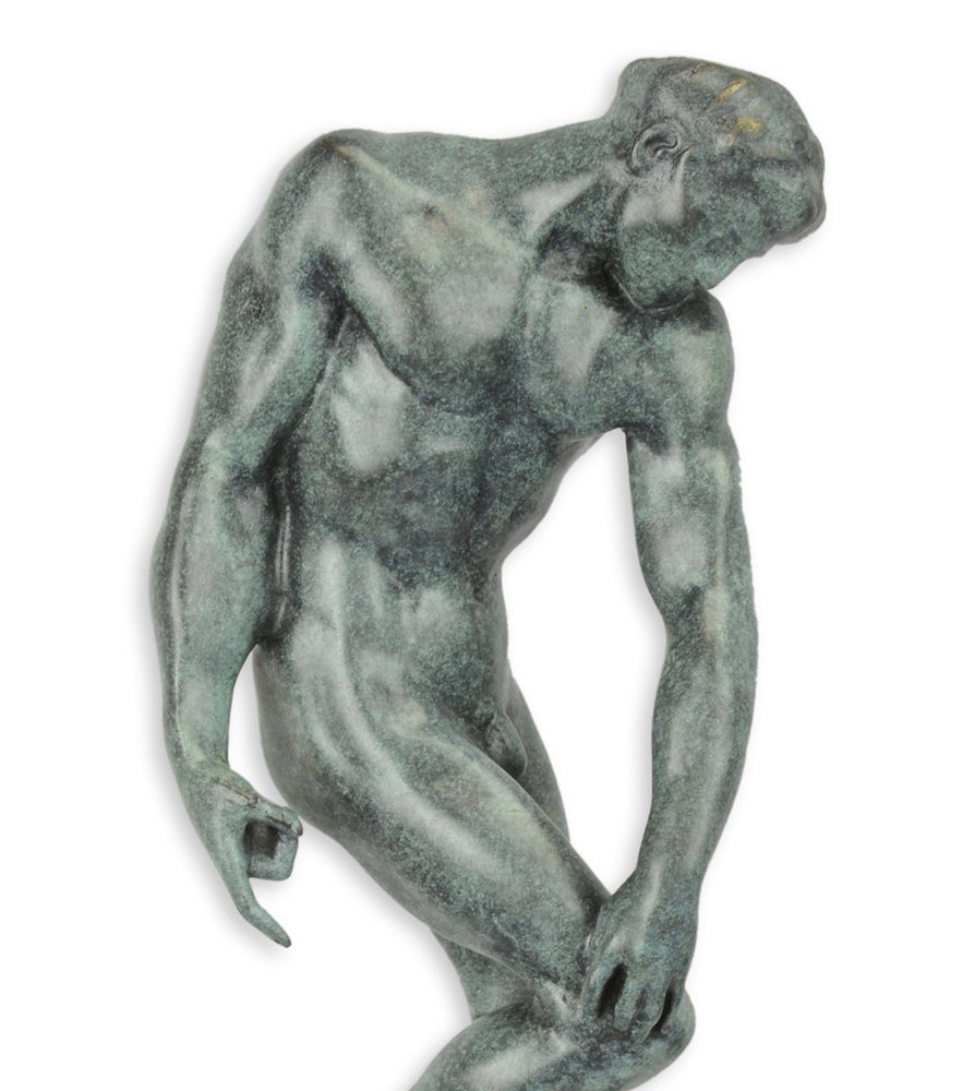 Bronzefigur Bronzeskulptur "Männlicher Akt Adam” nach Rodin aus Bronze auf Marmorsockel H 29 cm