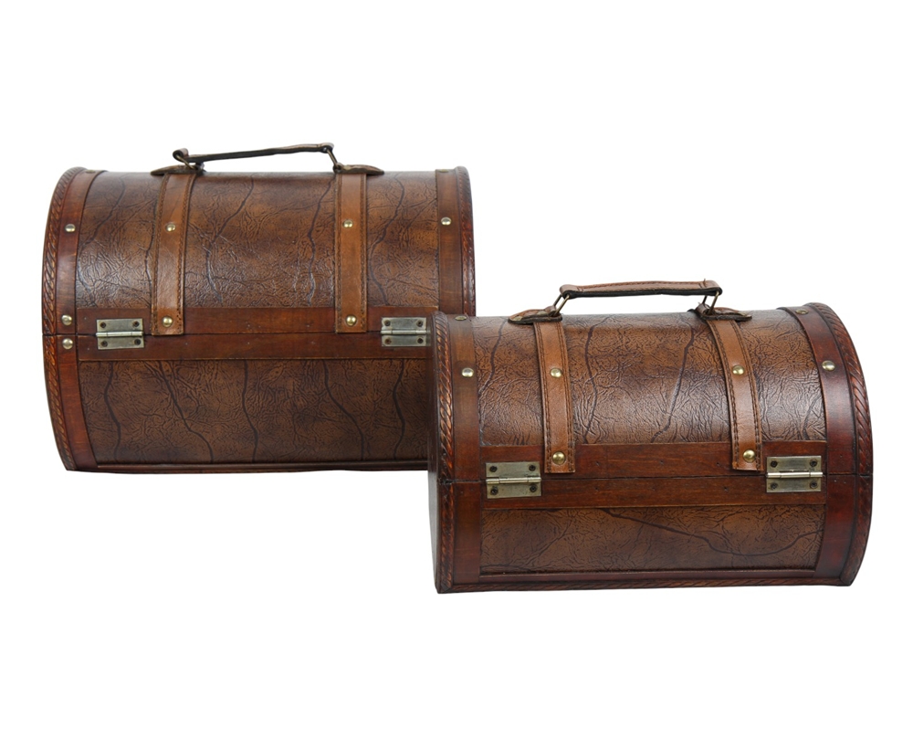 Deko Vintage Koffer 2-er Satz hochwertige dekorative Holztruhen halbrund Schatzkisten L 36/30 cm