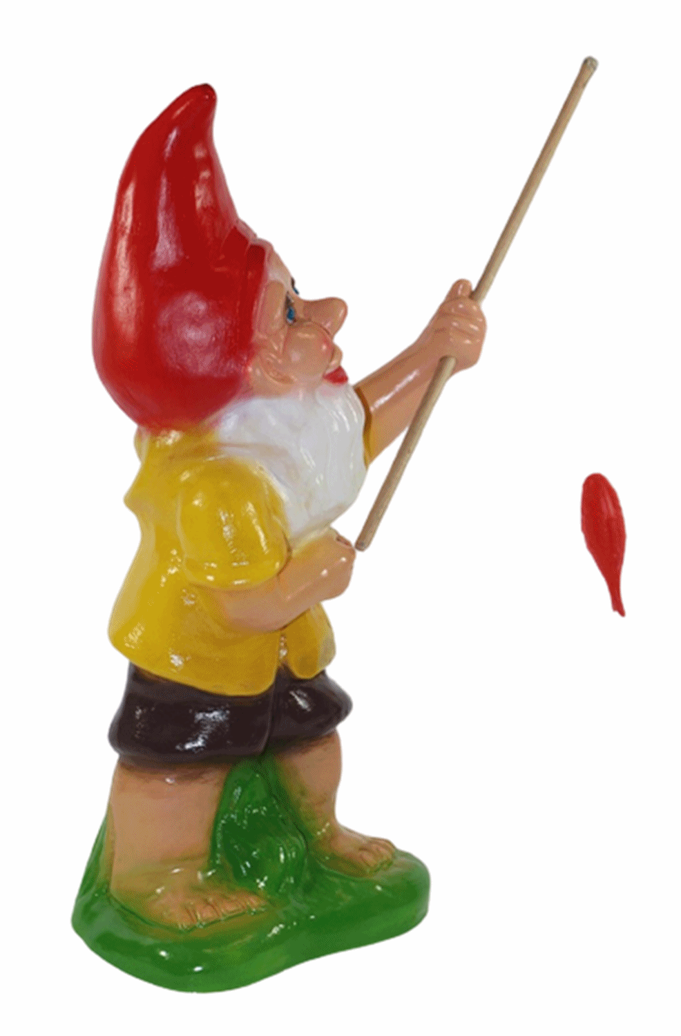 Gartenzwerg Deko Garten Figur Zwerg Angler mit Angel und Fisch stehend aus Kunststoff Höhe 35 cm