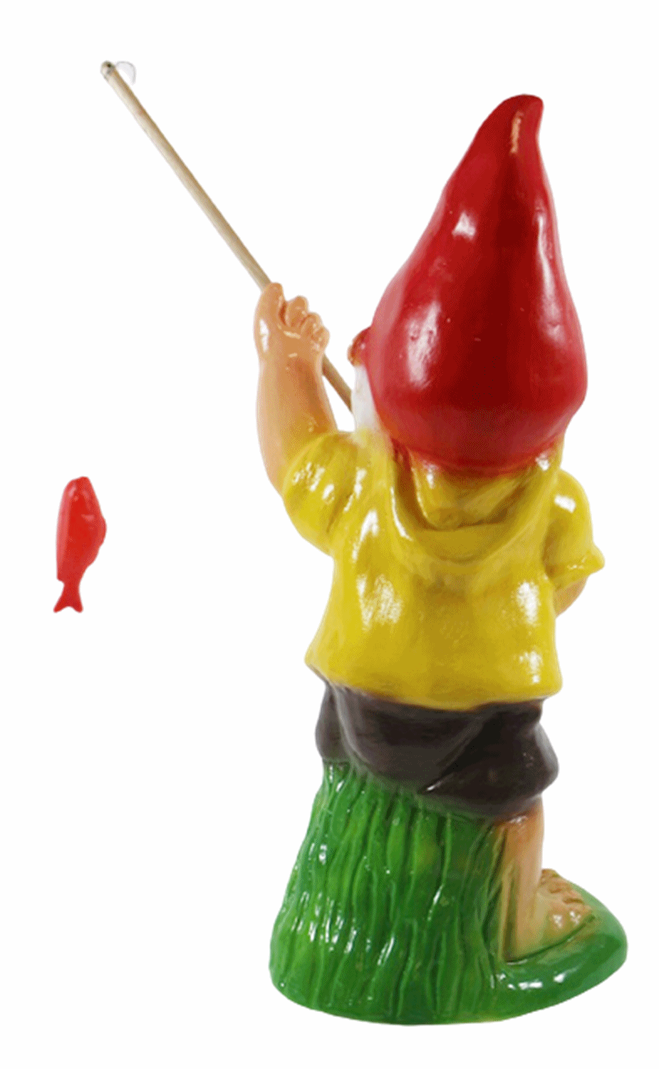 Gartenzwerg Deko Garten Figur Zwerg Angler mit Angel und Fisch stehend aus Kunststoff Höhe 35 cm