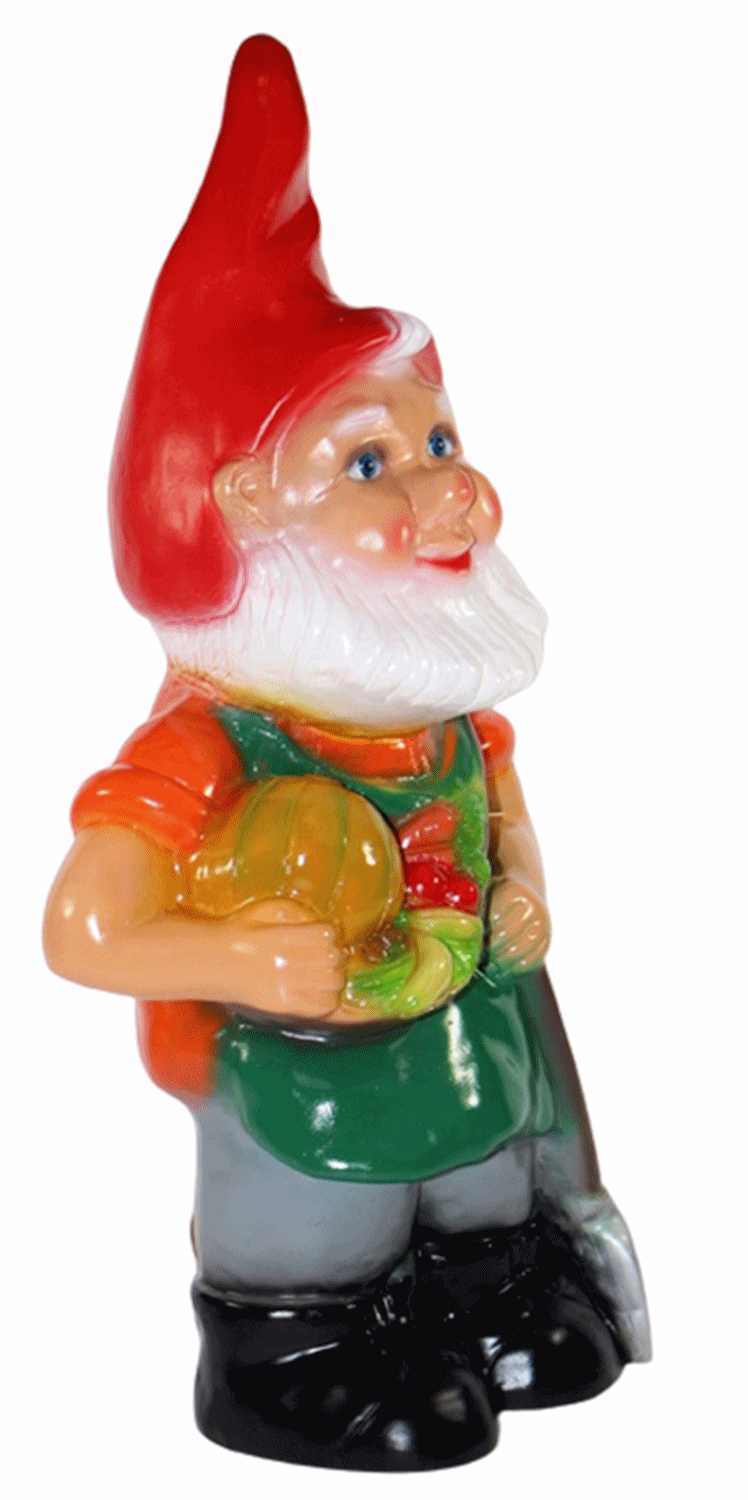 Gartenzwerg Deko Garten Figur Zwerg Gärtner mit Obstkorb und Spaten stehend aus Kunststoff H 43 cm