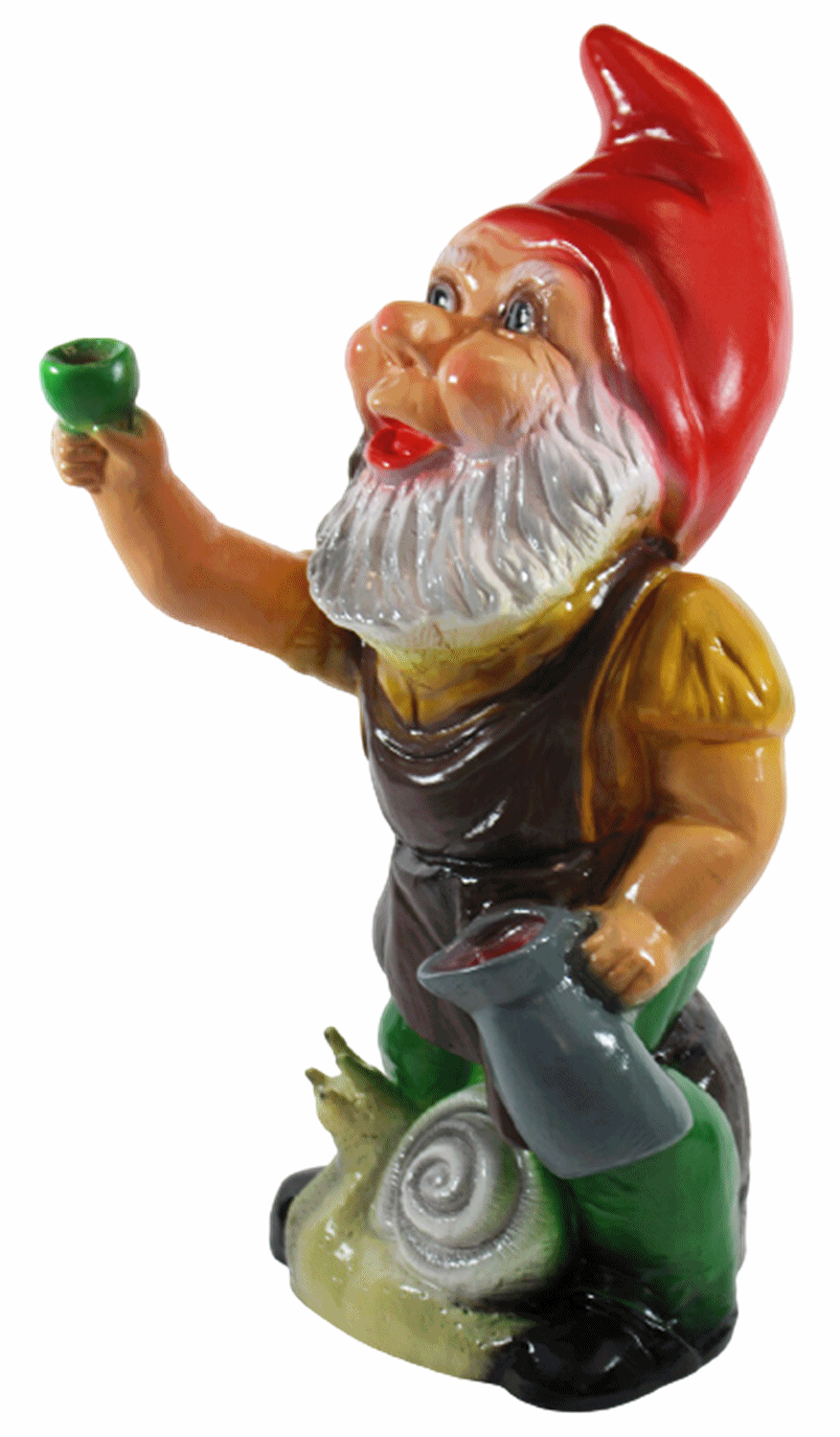 Gartenzwerg Deko Garten Figur Zwerg sitzend mit Schnecke und Weinkelch aus Kunststoff H 44 cm