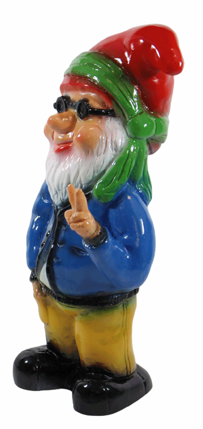 Gartenzwerg Deko Garten Figur Zwerg stehend Cool Hippie mit Stirnband aus Kunststoff H 33 cm