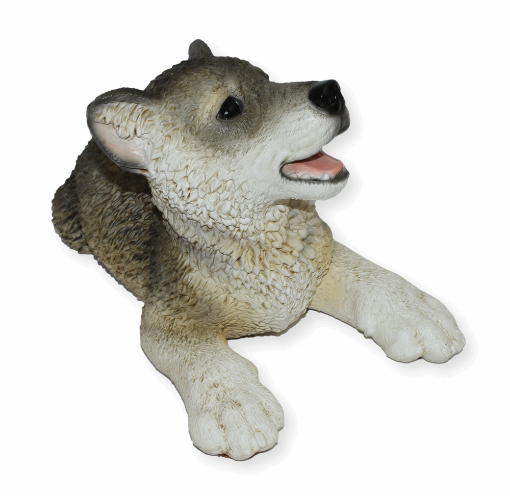 Deko Figur Wolf Welpe Jungtier liegend Kollektion Castagna aus Resin/ Kunststein H 17 cm Tierfigur
