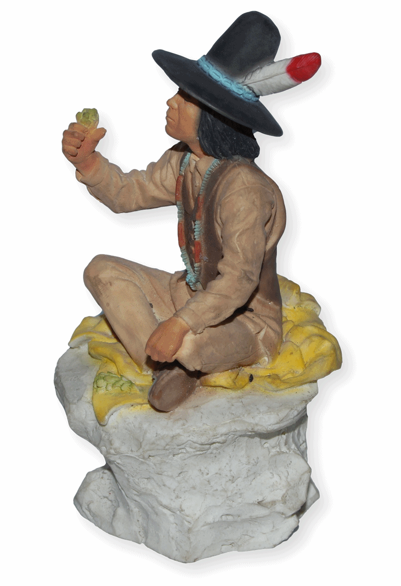 Indianerfigur Häuptling Wovoka H 15 cm mit Hut auf Felsen sitzend Dekofigur Native American Castagna