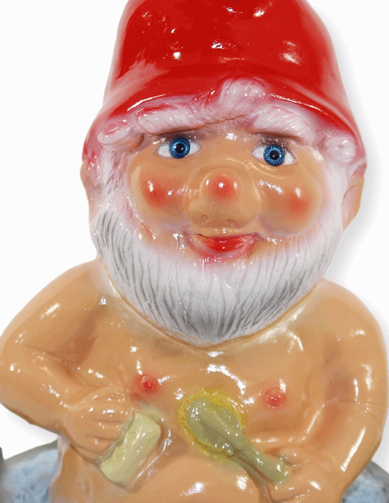 Gartenzwerg Deko Garten Figur Zwerg sitzend im Waschkübel mit Bürste aus Kunststoff H 35 cm