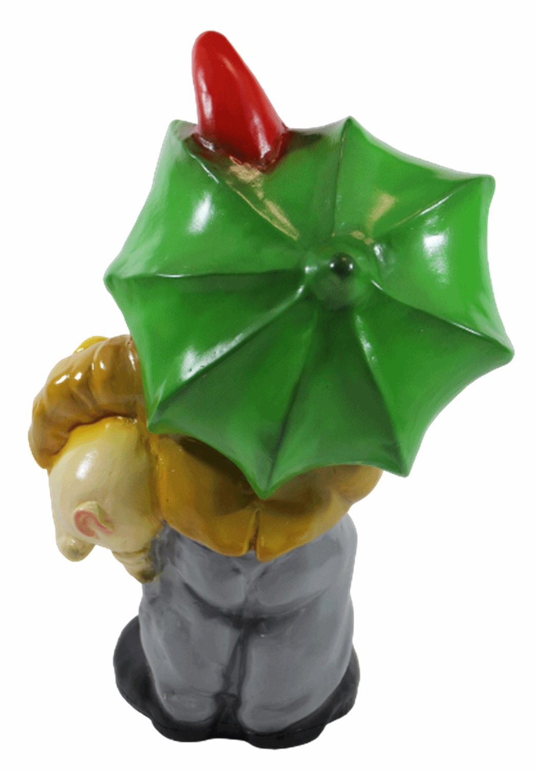 Gartenzwerg Deko Garten Figur Zwerg stehend mit Glücksschwein und Schirm aus Kunststoff H 34 cm