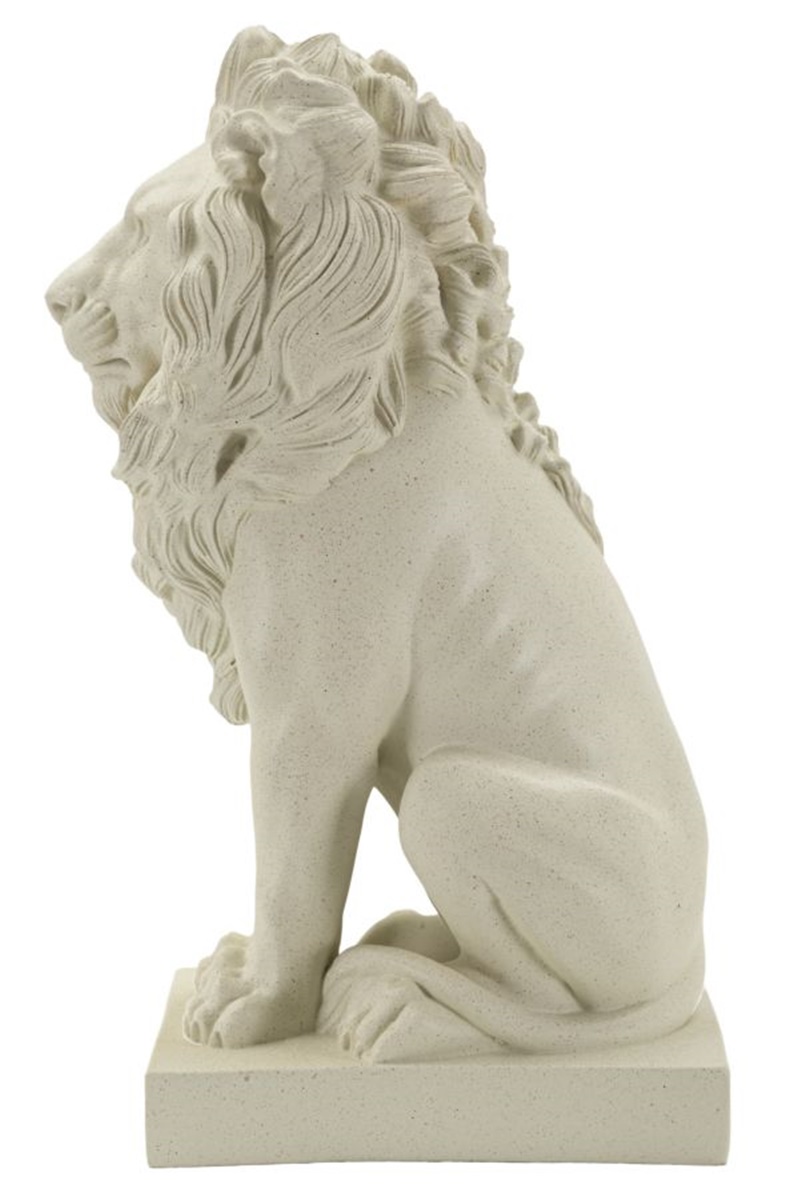 Dekofigur Löwe gerade sitzend auf Sockel Tierfigur  Skulptur Löwe beige in Steinoptik H 40 cm