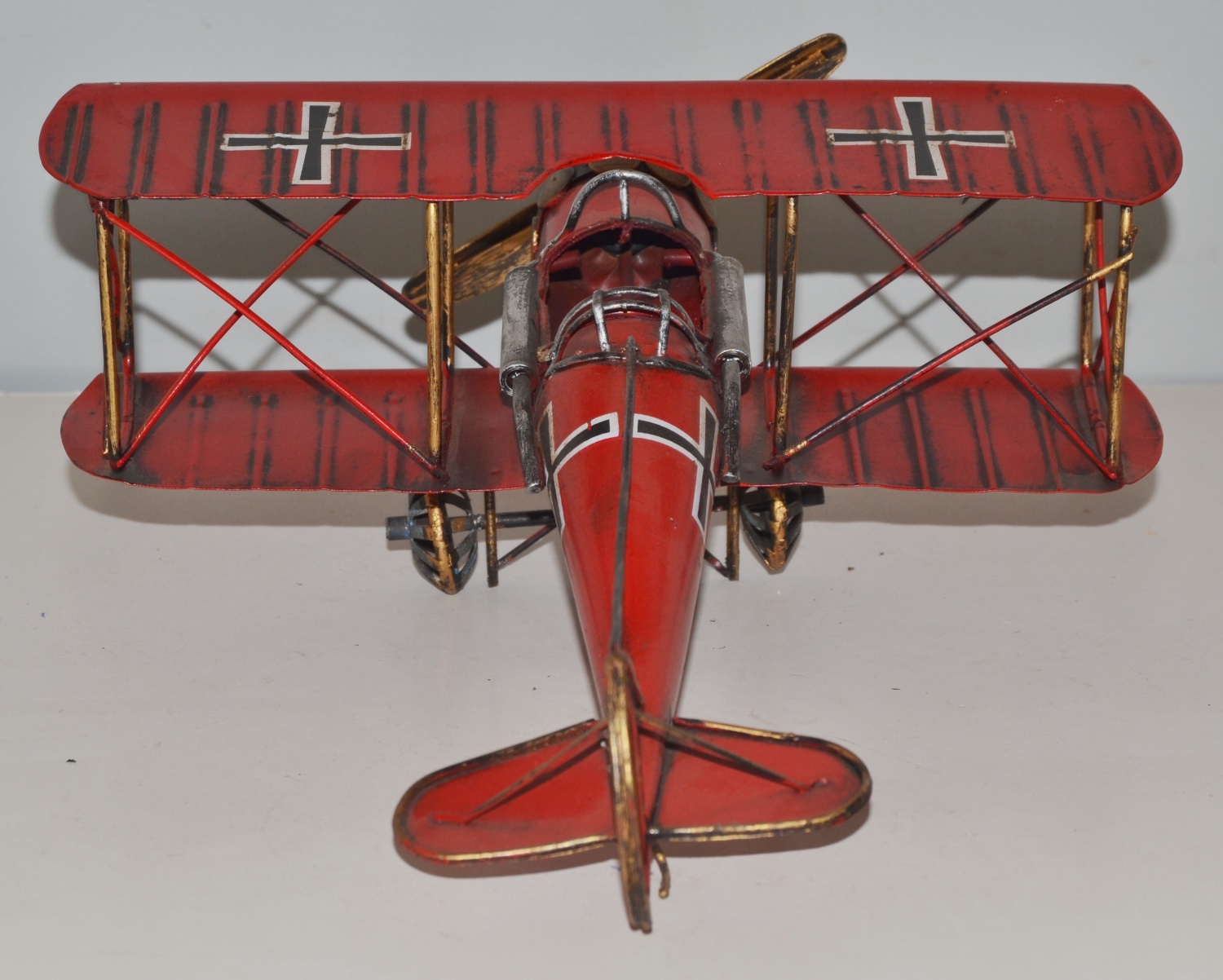 Blechflugzeug Nostalgie Modellflugzeug Oldtimer Marke Fokker Doppeldecker Flugzeug aus Blech L 29 cm