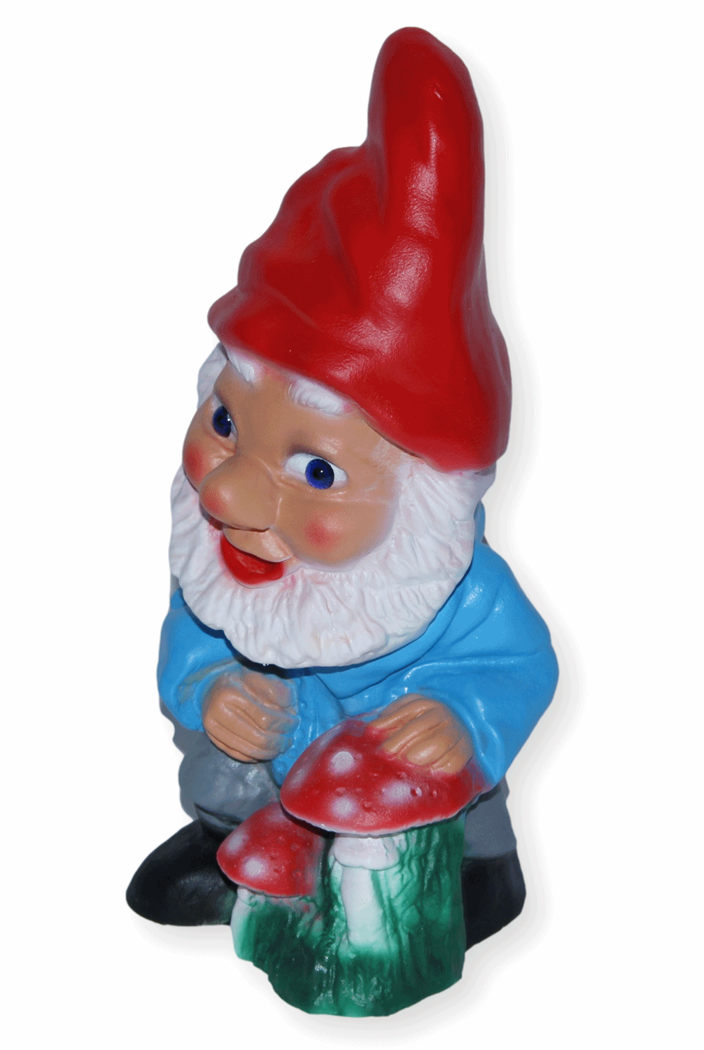 Deko Figur Zwerg H 20 cm Gartenzwerg mit Pilzen stehend Gartenfigur aus Kunststoff