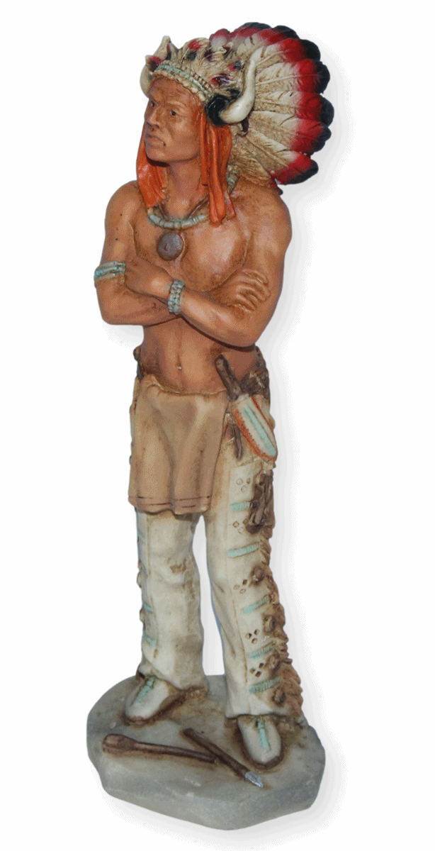 Indianerfigur Indianer Filmfigur Broken Arrow Skulptur H 17 cm stehend mit Kopfschmuck