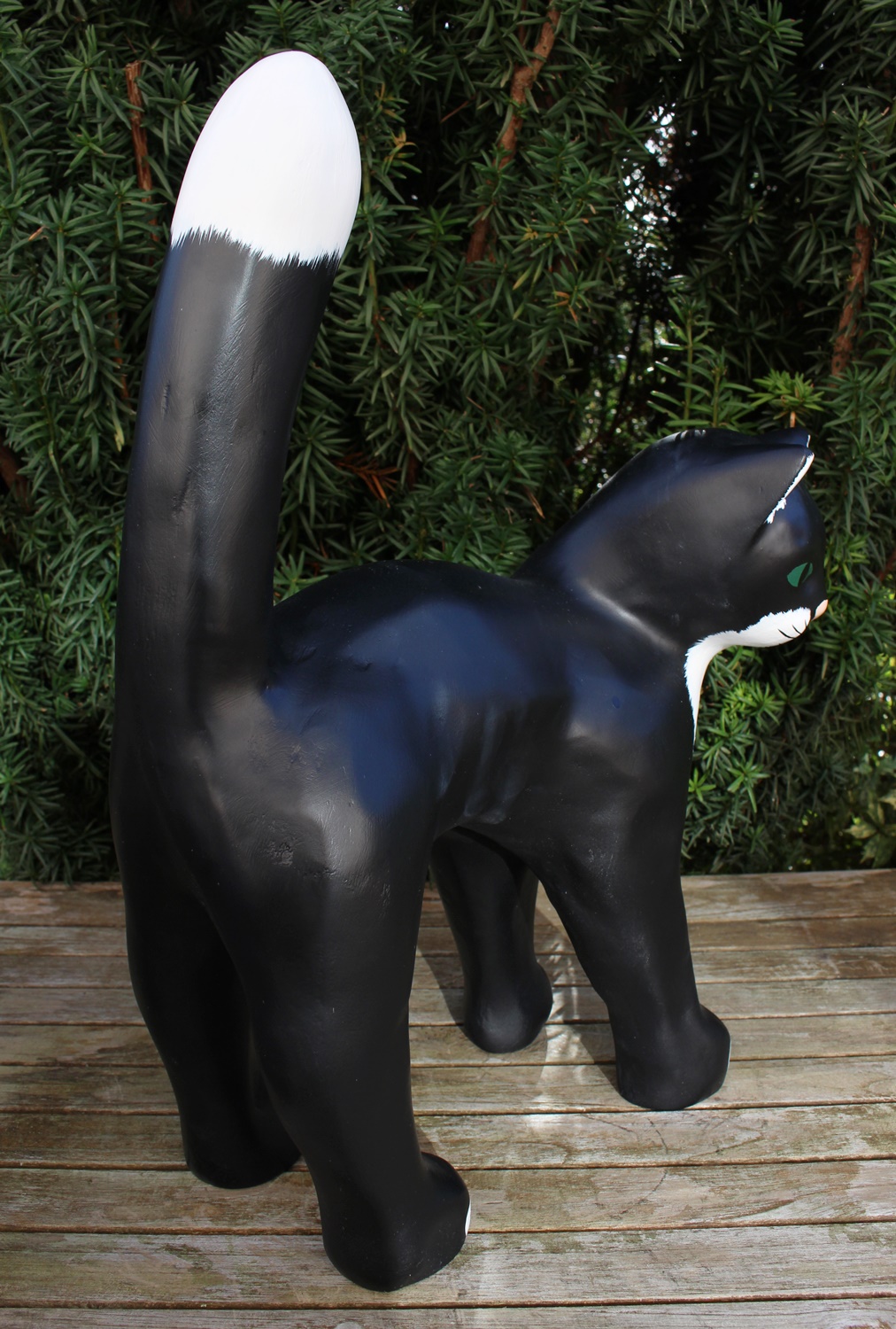 Dekofigur Gartenfigur schwarze Katze Kopf nach rechts H 48 cm Tierfigur Katzenfigur aus Kunstharz