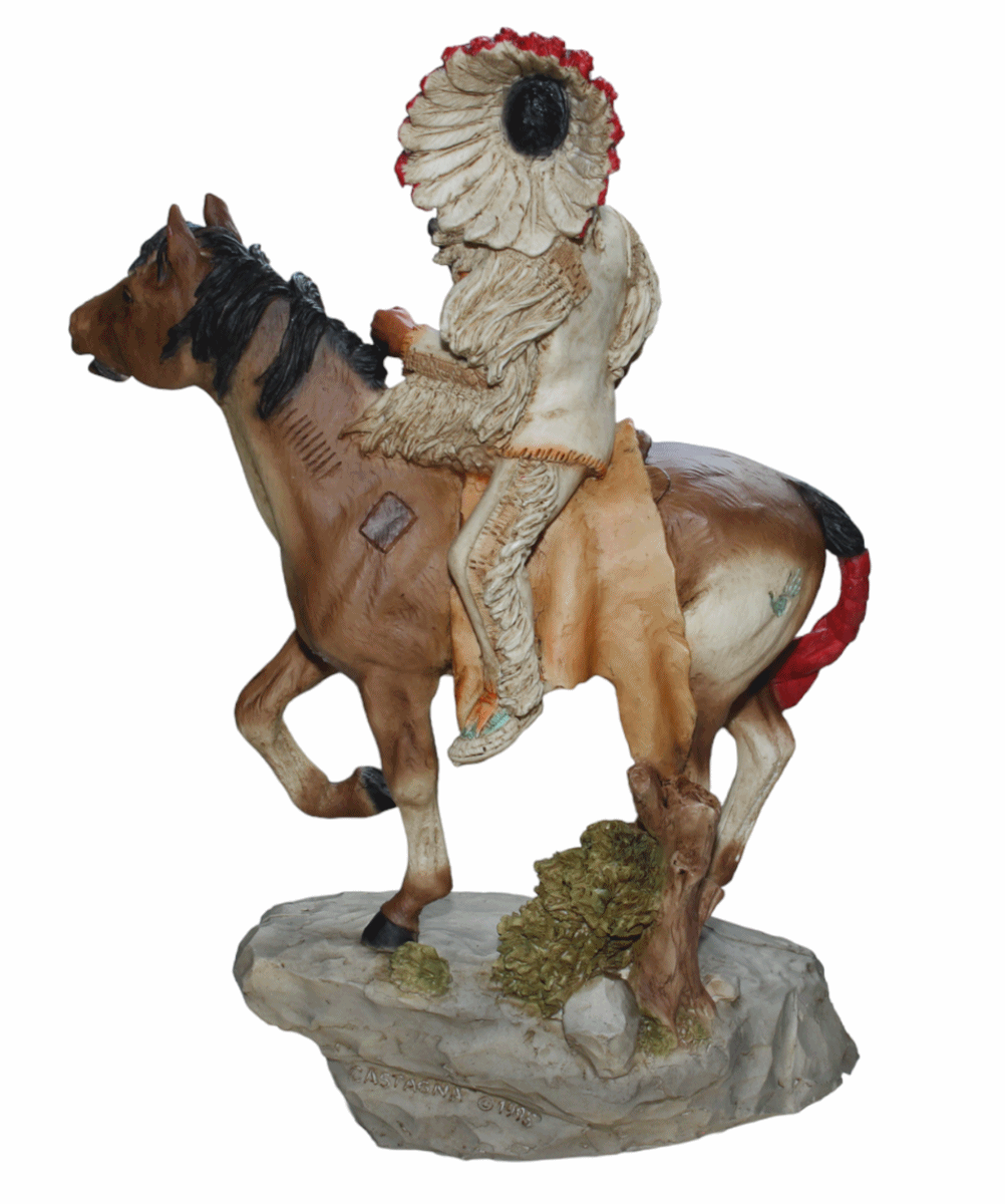 Indianerfigur White Quiver auf Pferd reitend H 21 cm Native American Skulptur aus Alabaster Castagna