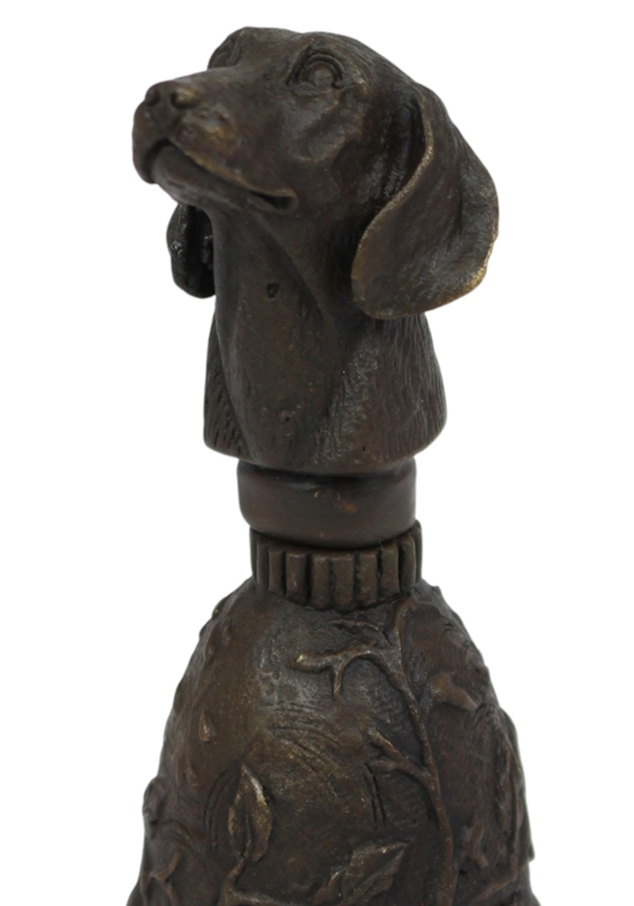 Bronzefigur Hund als Tischglocke H 10 cm Kunstvolle Bronze Handglocke mit Hundekopf Jugendstil Deko